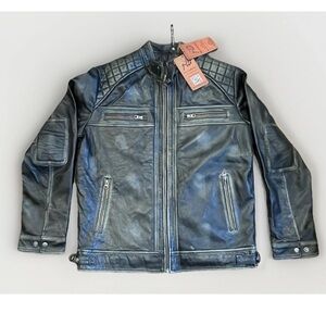 Café Racer Men Leather Jacket Distressed Grey Biker Genuine Sheep Skin Leather L